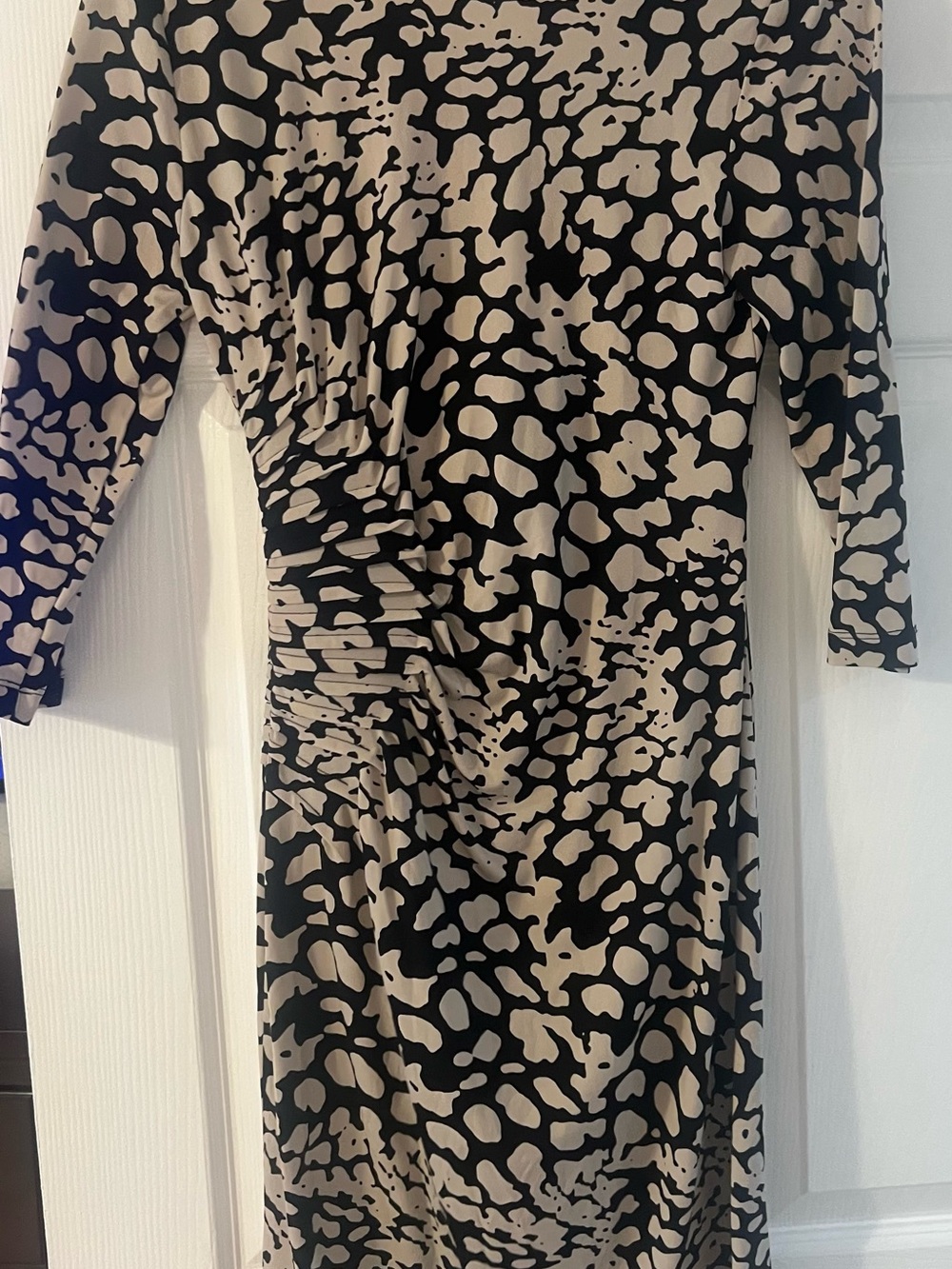 Calvin Klein Black and Beige Abstract Print Long Sleeve Dress